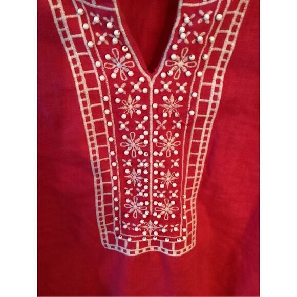 JM Collection 100% Flax Linen Embroidered Top Sz 10 Pink - Picture 3 of 9